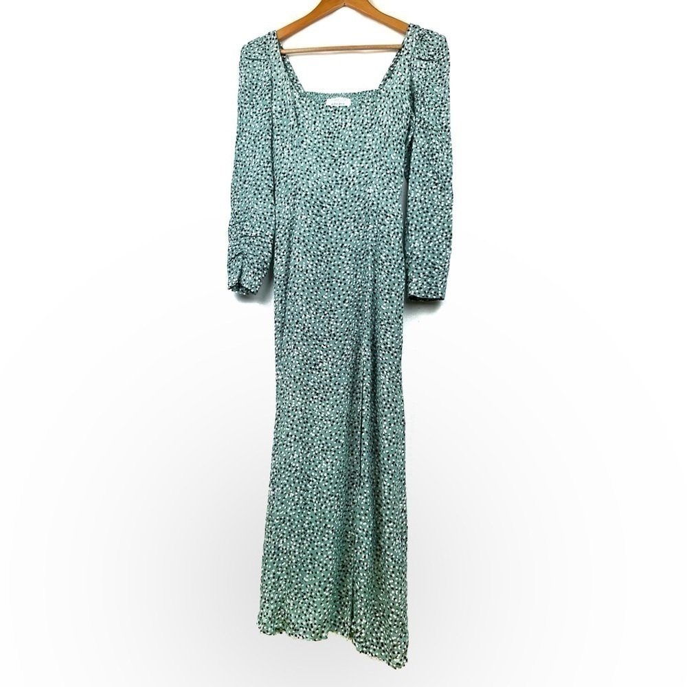 & other stories polka dot square neck midi dress with slit